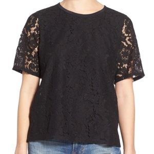 Madwell Lace Tee Sz XL Black Short Sleeve Top